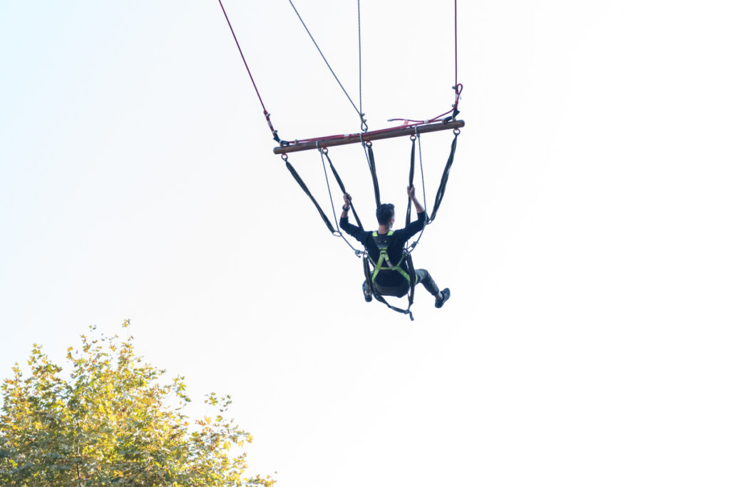 You'll have the best view of the quarry as you're hoisted high and swung  above the adventure park floor. 