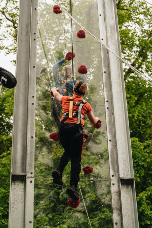 The double-sided, see-through climbing wall at Westport Adventure. Race your friends to the top!